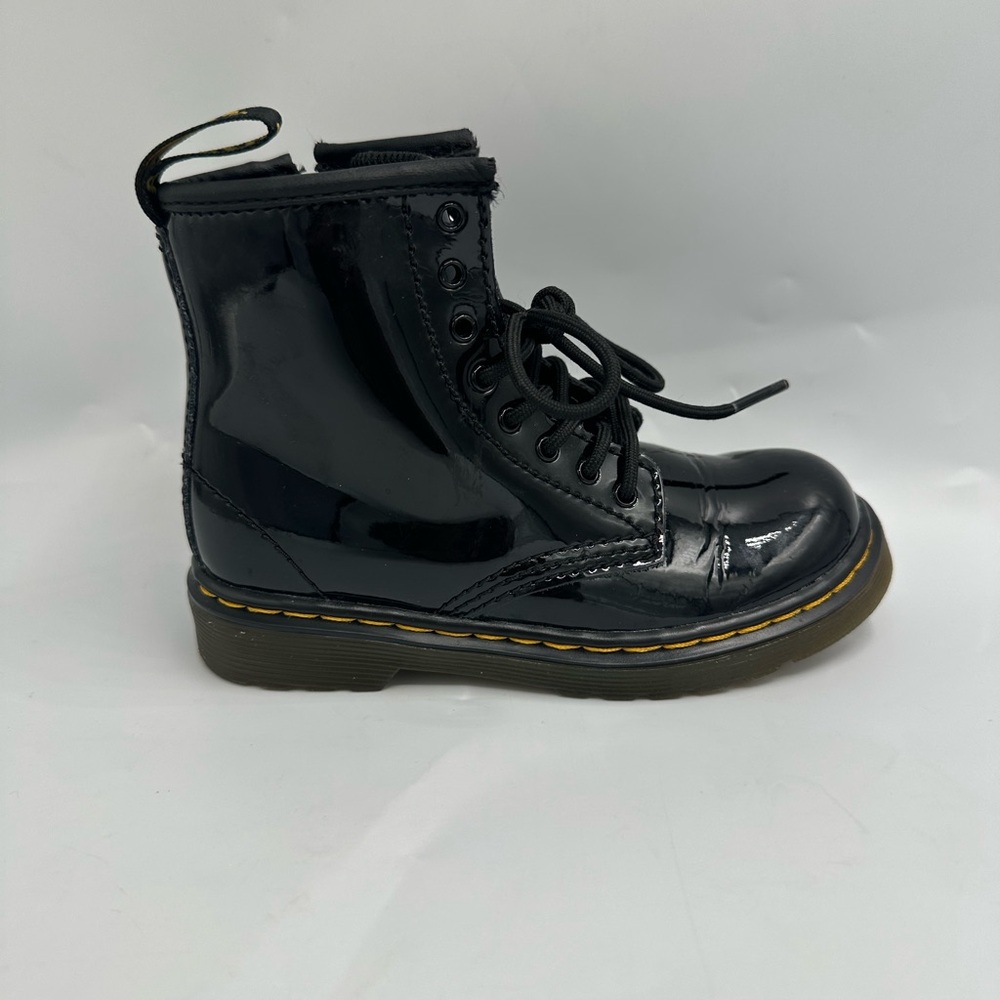 Dr. Martens AirWair AW004 Patent Leather Black Boots Side Zipper Kids Size 9